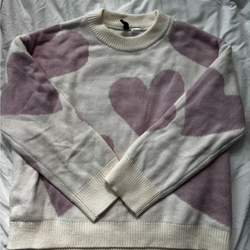 Divided Cream and Pink Heart Sweater